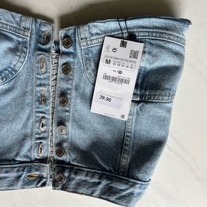 Zara strapless denim button up top
